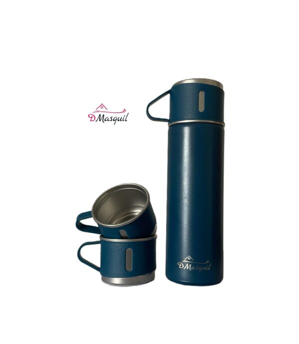Set Regalo - Thermos con 3 Tazze in Acciaio Inox. 304 da 500 ml - Blu